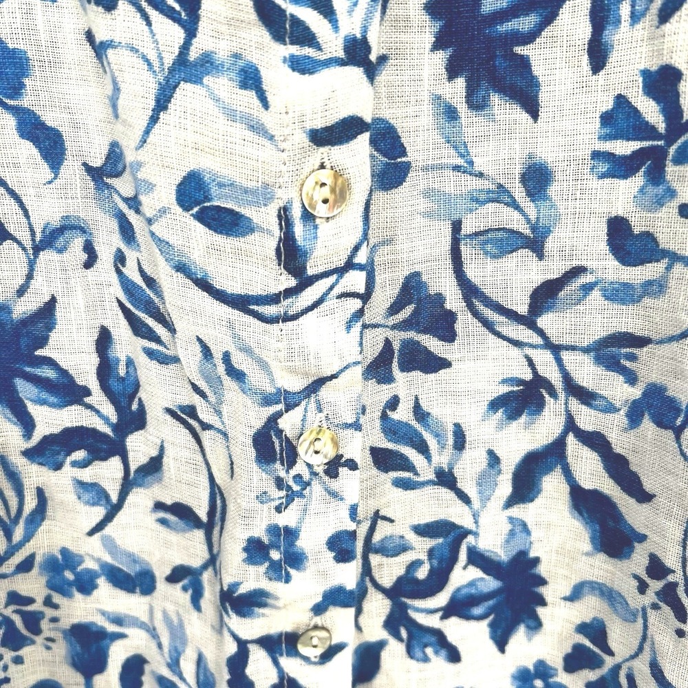 Joie Womens Plus Size Button Up Blouse Top 1X Blue Floral White Linen - Picture 4 of 4